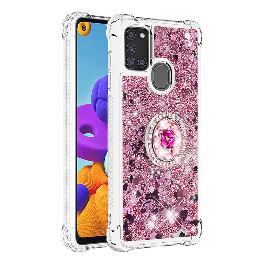 Shockproof Quicksand Kickstand TPU Smartphone Shell for Samsung Galaxy A21s - Red - 3