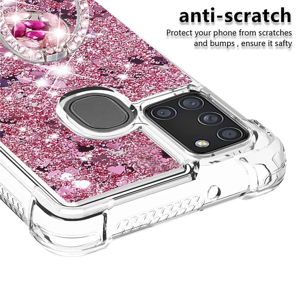 Shockproof Quicksand Kickstand TPU Smartphone Shell for Samsung Galaxy A21s - Red - 4