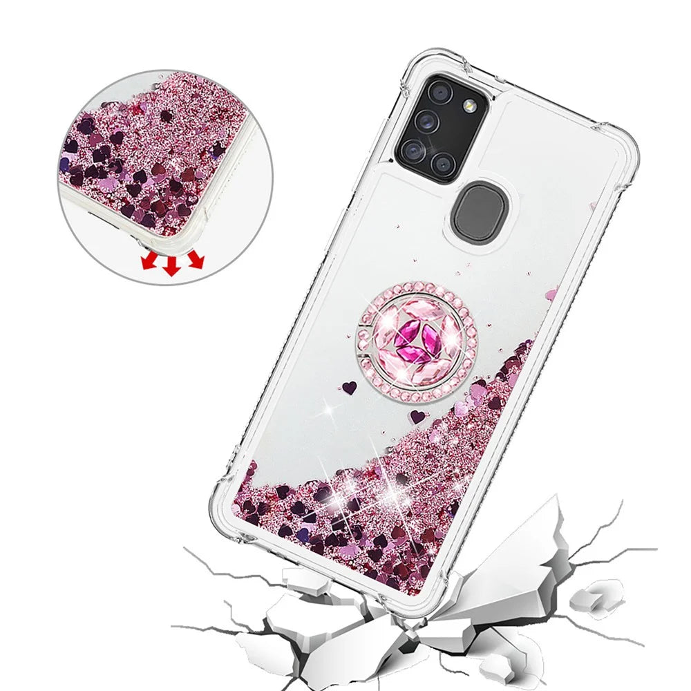 Shockproof Quicksand Kickstand TPU Smartphone Shell for Samsung Galaxy A21s - Red - 5