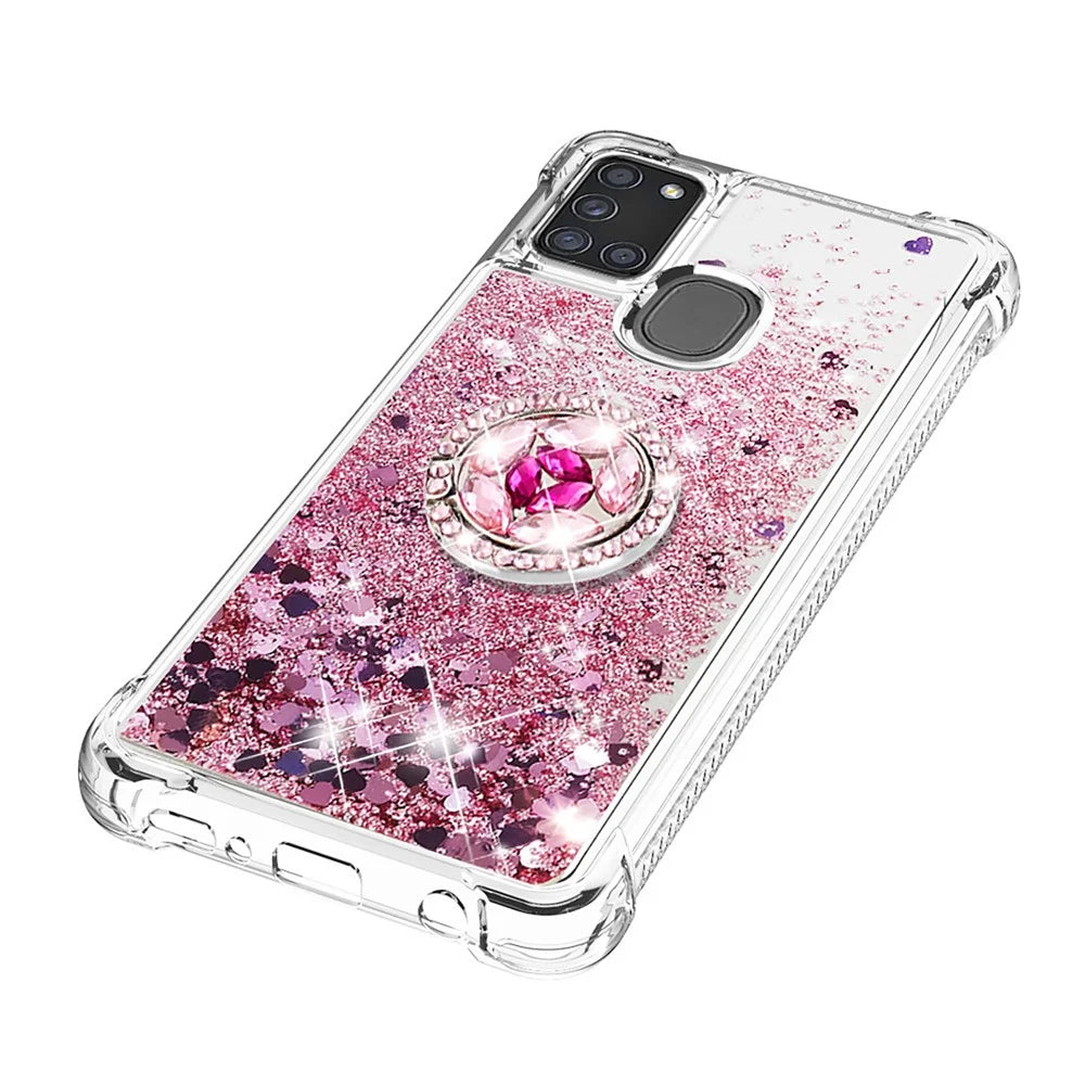Shockproof Quicksand Kickstand TPU Smartphone Shell for Samsung Galaxy A21s - Red - 6