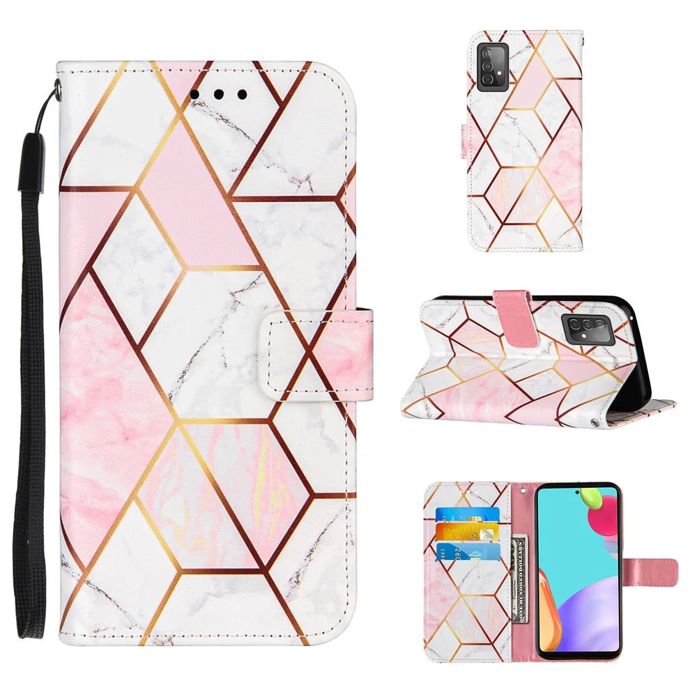 Wallet Stand Design Marble Pattern Splicing TPU + PU Leather Case for Samsung Galaxy A52 4G/5G / A52s 5G - Pink - 1