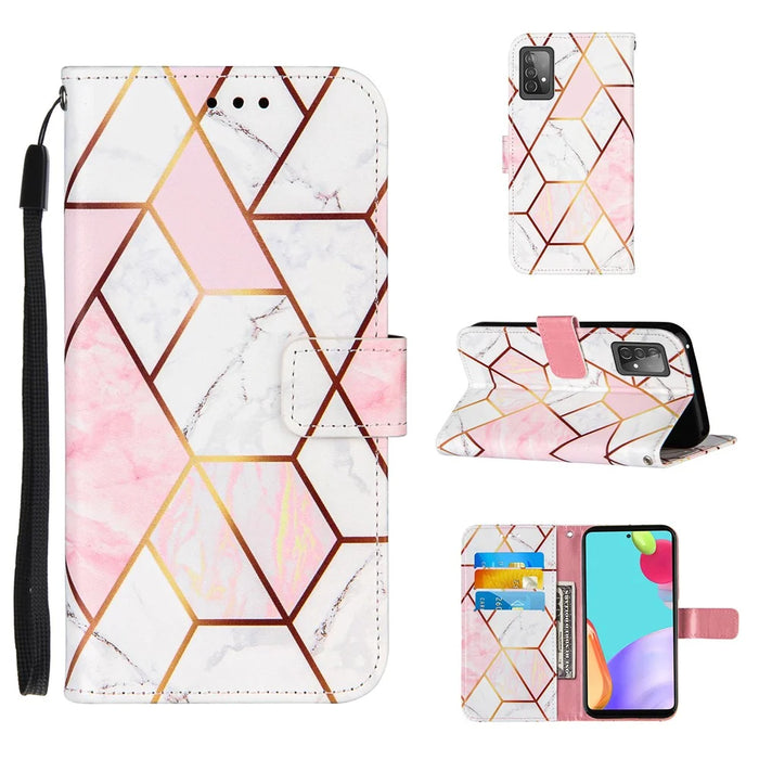 Wallet Stand Design Marble Pattern Splicing TPU + PU Leather Case for Samsung Galaxy A52 4G/5G / A52s 5G - Pink - 1