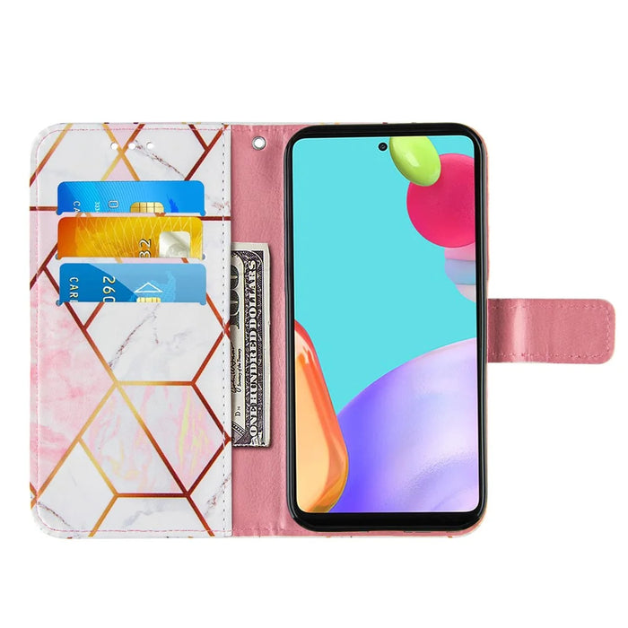 Wallet Stand Design Marble Pattern Splicing TPU + PU Leather Case for Samsung Galaxy A52 4G/5G / A52s 5G - Pink - 5