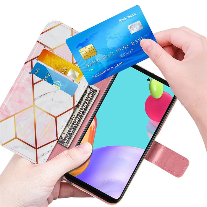 Wallet Stand Design Marble Pattern Splicing TPU + PU Leather Case for Samsung Galaxy A52 4G/5G / A52s 5G - Pink - 6