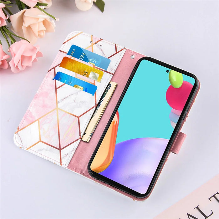 Wallet Stand Design Marble Pattern Splicing TPU + PU Leather Case for Samsung Galaxy A52 4G/5G / A52s 5G - Pink - 7