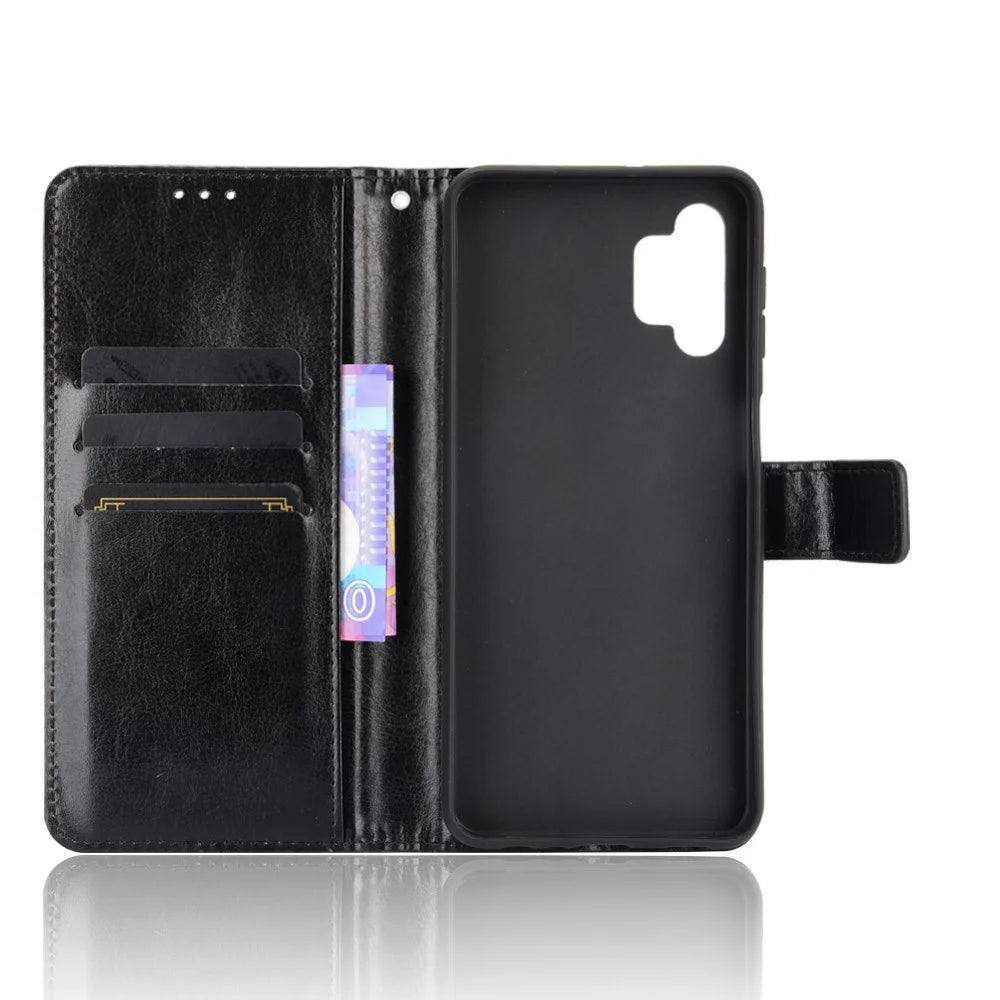 Crazy Horse Skin Leather Phone Wallet Stand Cover Shell with Lanyard for Samsung Galaxy A32 5G/M32 5G - Black - 3
