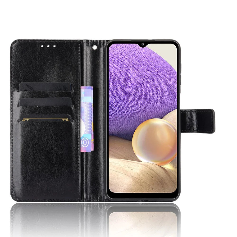 Crazy Horse Skin Leather Phone Wallet Stand Cover Shell with Lanyard for Samsung Galaxy A32 5G/M32 5G - Black - 4
