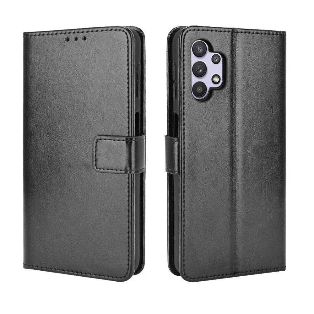 Crazy Horse Skin Leather Phone Wallet Stand Cover Shell with Lanyard for Samsung Galaxy A32 5G/M32 5G - Black - 7