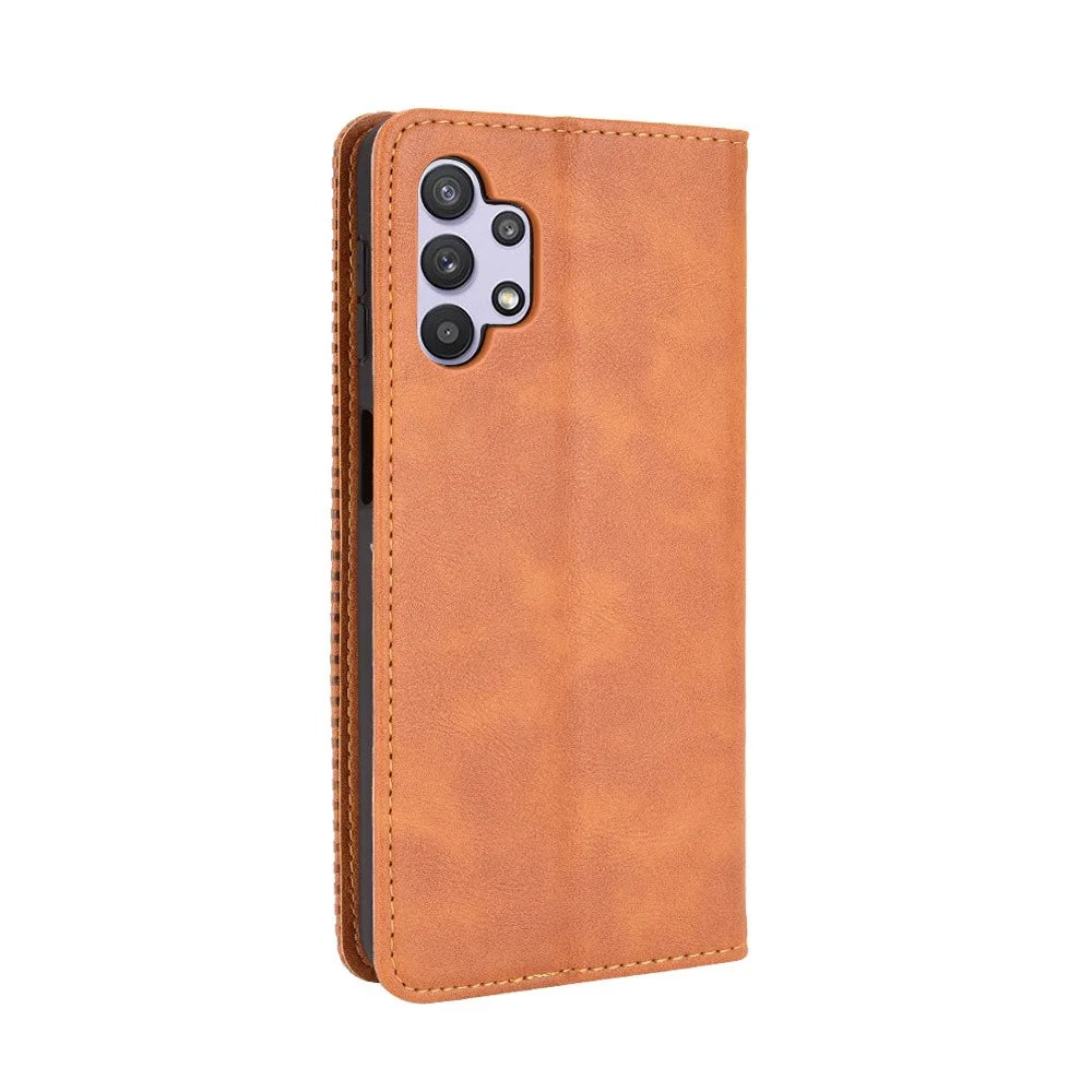 Magnetic Vintage Style Wallet Stand Phone Case Cover for Samsung Galaxy A32 5G/M32 5G - Brown - 6