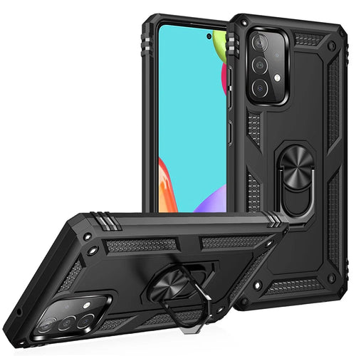 Armor Anti-fall Metal Ring Kickstand Design Hybrid PC TPU Shell for Samsung Galaxy A52 4G/5G / A52s 5G - Black - 1