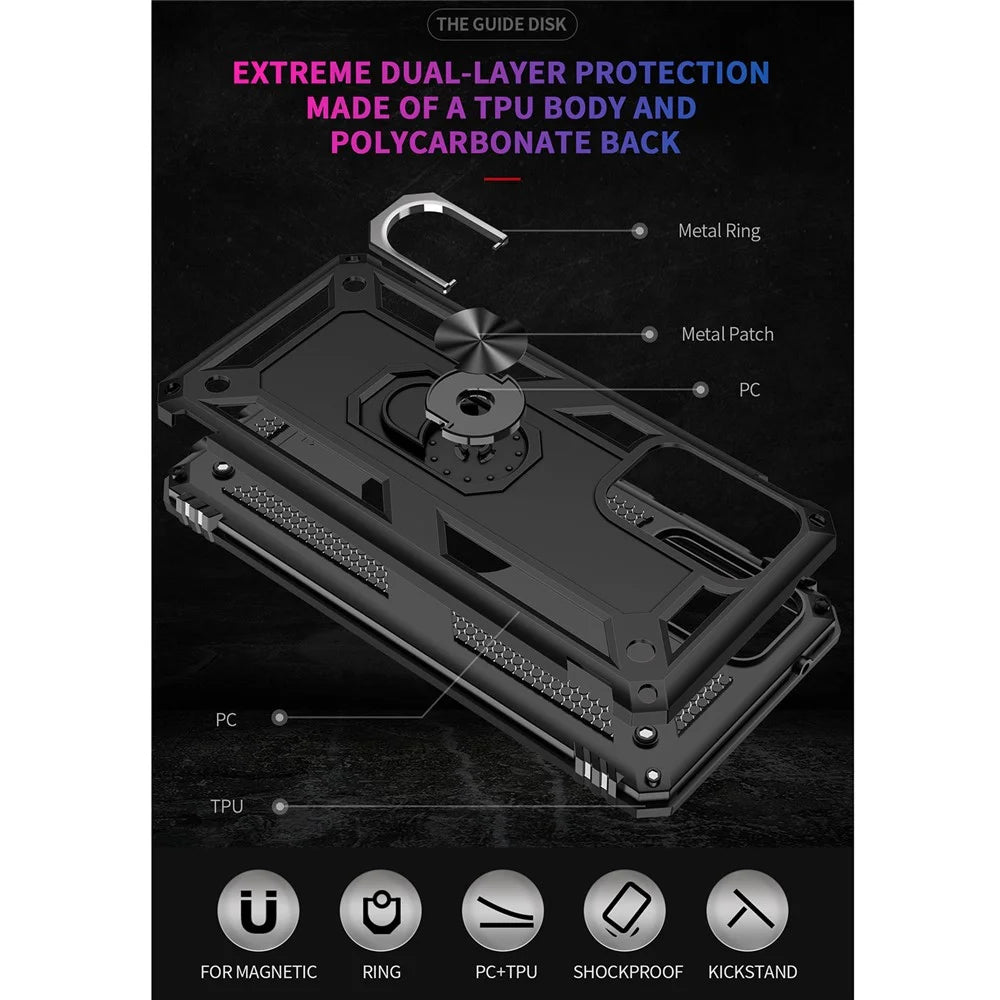 Armor Anti-fall Metal Ring Kickstand Design Hybrid PC TPU Shell for Samsung Galaxy A52 4G/5G / A52s 5G - Black - 4
