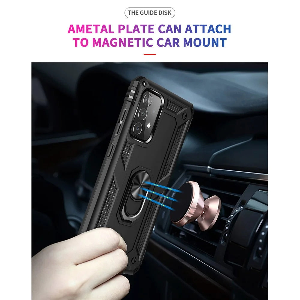 Armor Anti-fall Metal Ring Kickstand Design Hybrid PC TPU Shell for Samsung Galaxy A52 4G/5G / A52s 5G - Black - 5