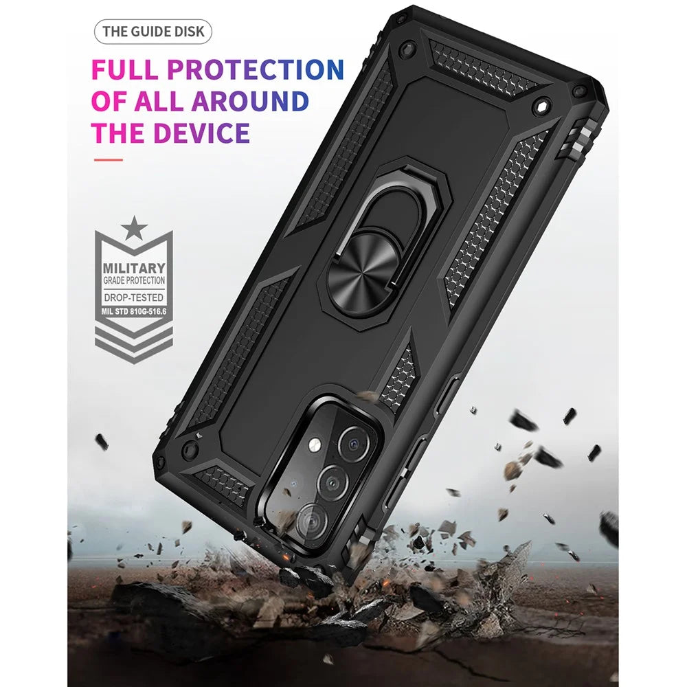 Armor Anti-fall Metal Ring Kickstand Design Hybrid PC TPU Shell for Samsung Galaxy A52 4G/5G / A52s 5G - Black - 6