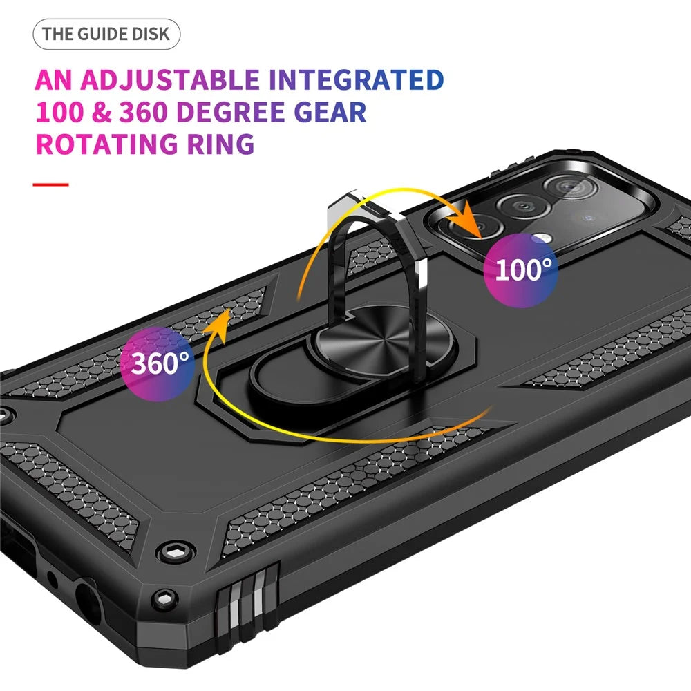 Armor Anti-fall Metal Ring Kickstand Design Hybrid PC TPU Shell for Samsung Galaxy A52 4G/5G / A52s 5G - Black - 7