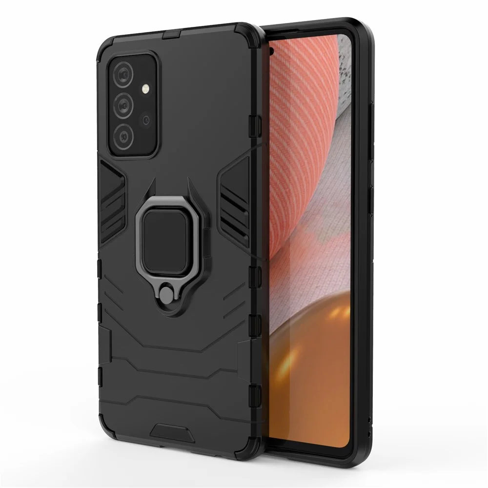 PC + TPU Combo Hybrid Cell Phone Case with Ring Holder Kickstand for Samsung Galaxy A72 5G - Black - 1