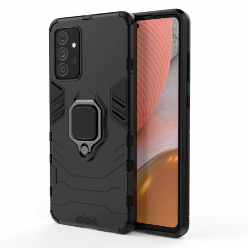 PC + TPU Combo Hybrid Cell Phone Case with Ring Holder Kickstand for Samsung Galaxy A72 5G - Black - 1