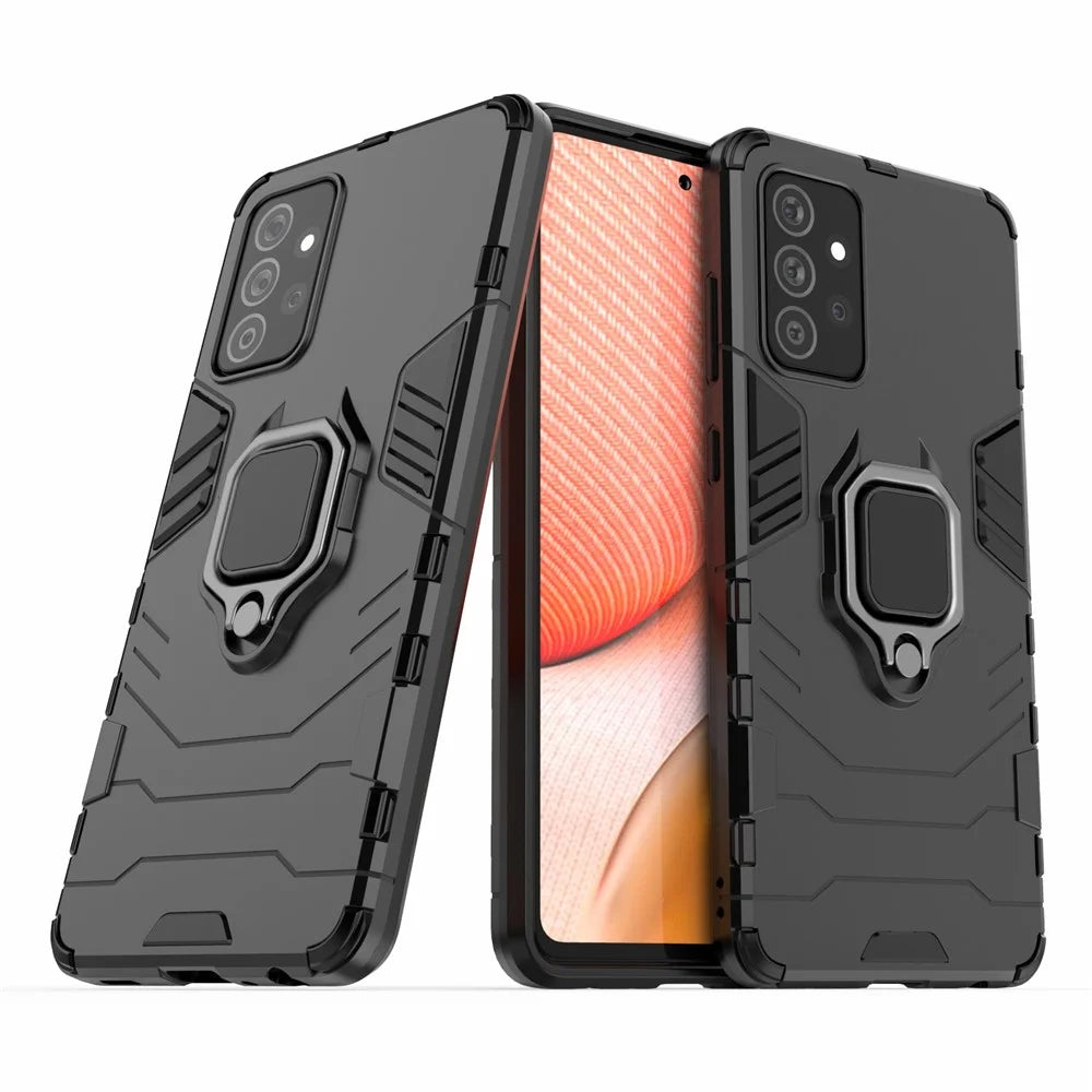 PC + TPU Combo Hybrid Cell Phone Case with Ring Holder Kickstand for Samsung Galaxy A72 5G - Black - 2