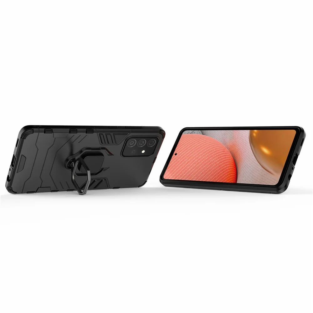 PC + TPU Combo Hybrid Cell Phone Case with Ring Holder Kickstand for Samsung Galaxy A72 5G - Black - 3