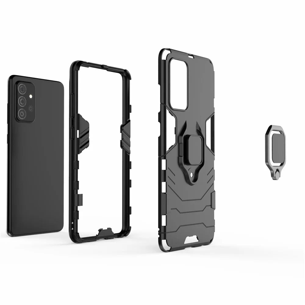 PC + TPU Combo Hybrid Cell Phone Case with Ring Holder Kickstand for Samsung Galaxy A72 5G - Black - 4