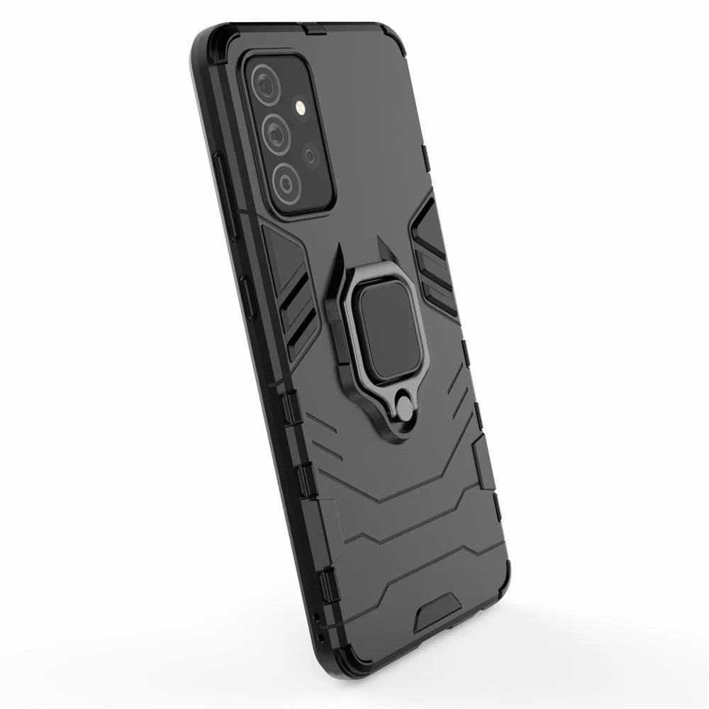 PC + TPU Combo Hybrid Cell Phone Case with Ring Holder Kickstand for Samsung Galaxy A72 5G - Black - 6