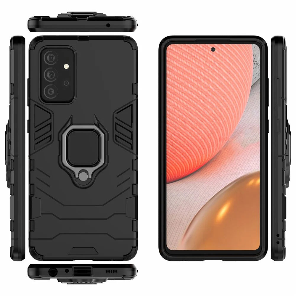 PC + TPU Combo Hybrid Cell Phone Case with Ring Holder Kickstand for Samsung Galaxy A72 5G - Black - 7
