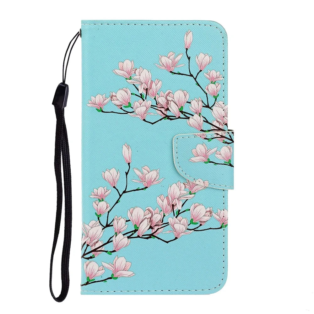 Pattern Printing TPU + PU Leather Wallet Stand Phone Case with Lanyard for Samsung Galaxy A02s (164.2mm) - Flower - 1
