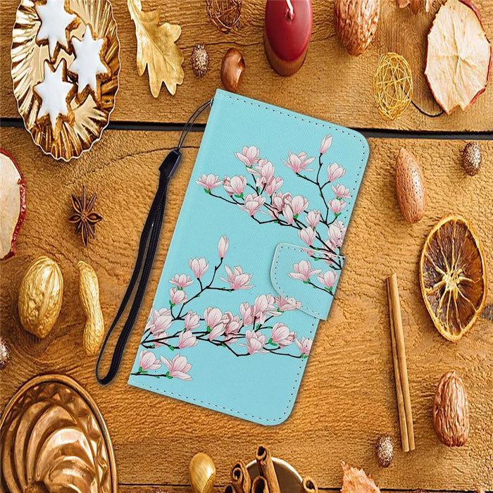 Pattern Printing TPU + PU Leather Wallet Stand Phone Case with Lanyard for Samsung Galaxy A02s (164.2mm) - Flower - 5