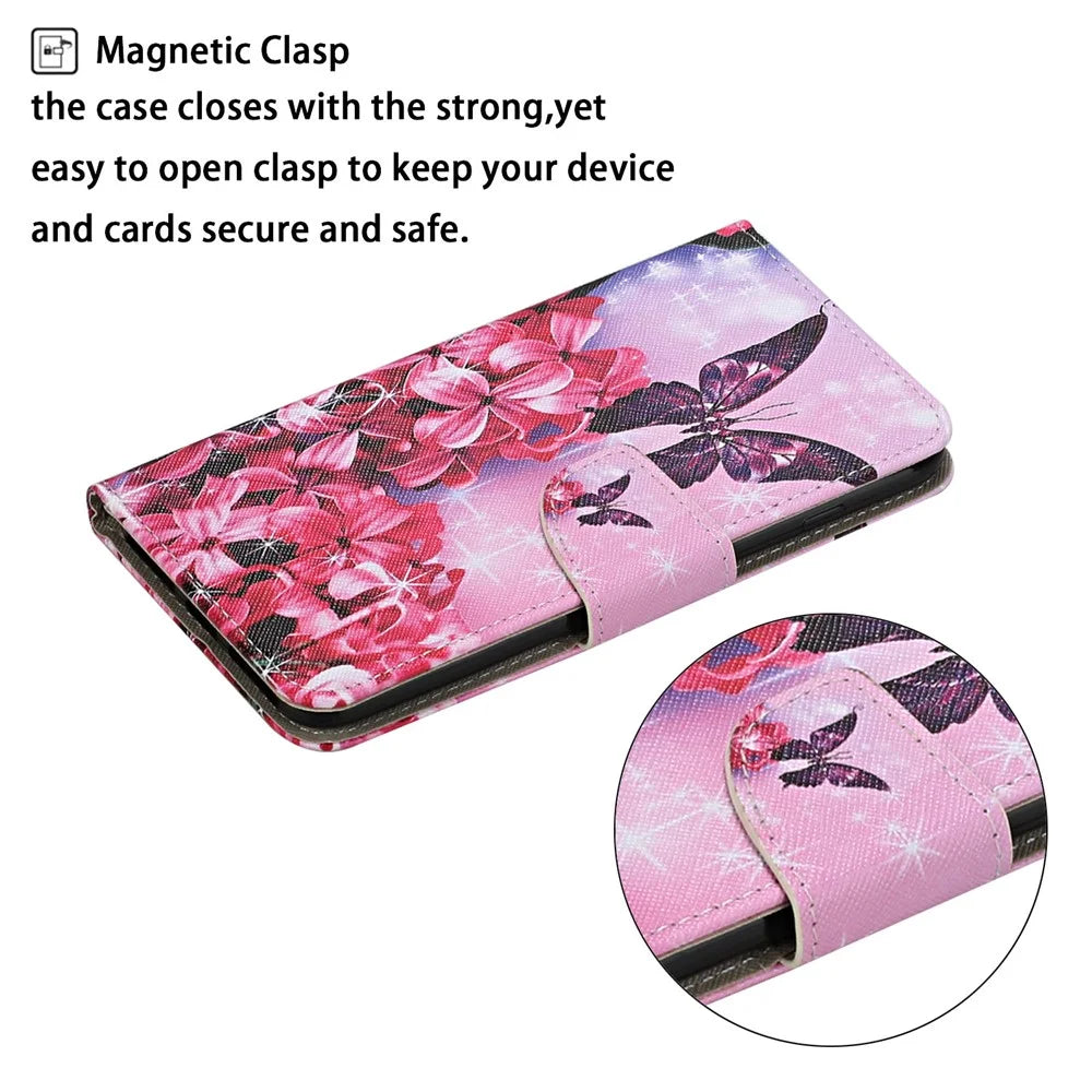 Pattern Printing Design PU Leather Wallet Phone Stand Case with Strap for Samsung Galaxy A02s (166.5mm) - Red Flower and Butterfly - 4