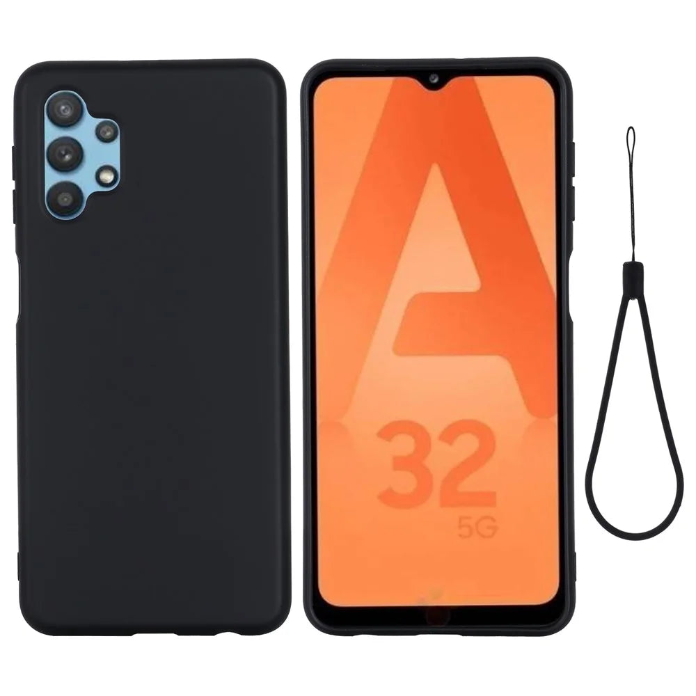 For Samsung Galaxy A32 5G/M32 5G Non-Slip Liquid Silicone Case Soft Microfiber Lining Shockproof  Protective Cover - Black - 1