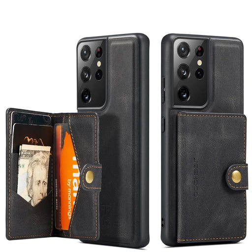 JEEHOOD Detachable 2 in 1 Magnetic Wallet Design Leather Coated TPU Case for Samsung Galaxy S21 Ultra 5G - Black - 1