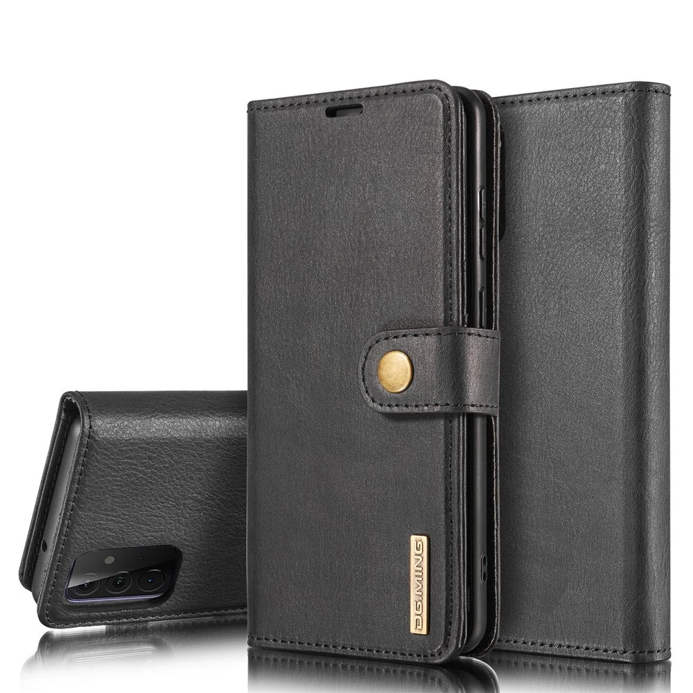 DG.MING Cover for Samsung Galaxy A72 5G / A72 4G Detachable 2-in-1 Anti-scratch Split Leather Wallet Shell + PC Back Case - Black - 1