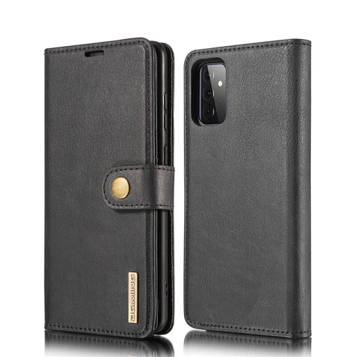 DG.MING Cover for Samsung Galaxy A72 5G / A72 4G Detachable 2-in-1 Anti-scratch Split Leather Wallet Shell + PC Back Case - Black - 2