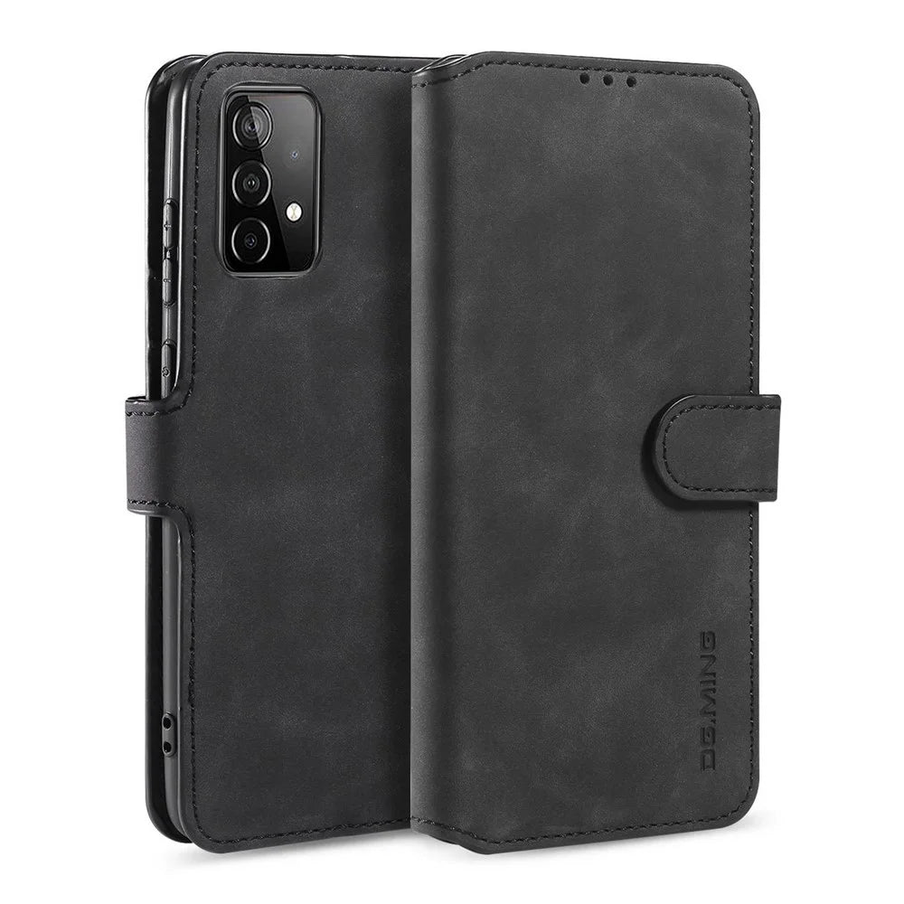 DG.MING Retro Style Phone Case for Samsung Galaxy A52 4G/5G / A52s 5G Scratch-resistant Leather Wallet Stand Shell - Black - 1