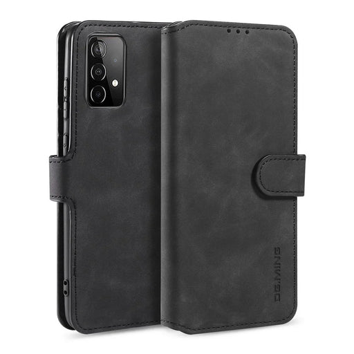 DG.MING Retro Style Phone Case for Samsung Galaxy A52 4G/5G / A52s 5G Scratch-resistant Leather Wallet Stand Shell - Black - 1