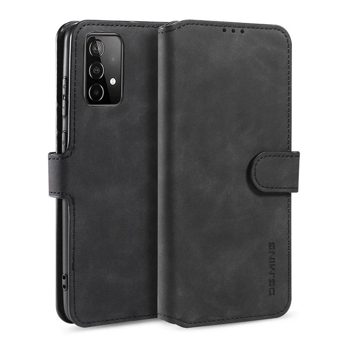 DG.MING Retro Style Phone Case for Samsung Galaxy A52 4G/5G / A52s 5G Scratch-resistant Leather Wallet Stand Shell - Black - 1