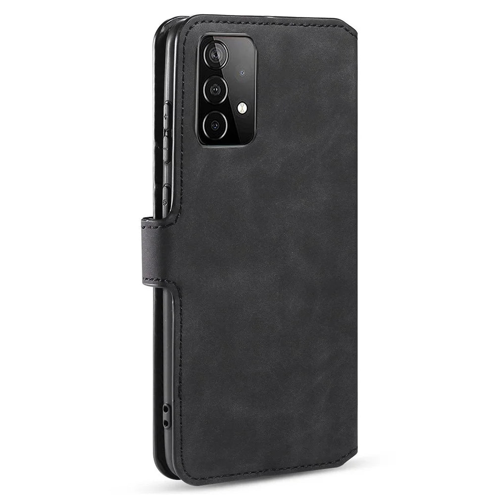 DG.MING Retro Style Phone Case for Samsung Galaxy A52 4G/5G / A52s 5G Scratch-resistant Leather Wallet Stand Shell - Black - 3