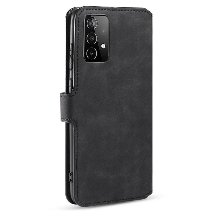 DG.MING Retro Style Phone Case for Samsung Galaxy A52 4G/5G / A52s 5G Scratch-resistant Leather Wallet Stand Shell - Black - 3