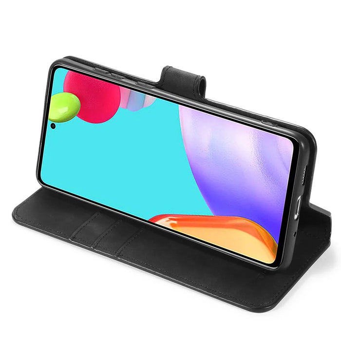 DG.MING Retro Style Phone Case for Samsung Galaxy A52 4G/5G / A52s 5G Scratch-resistant Leather Wallet Stand Shell - Black - 5