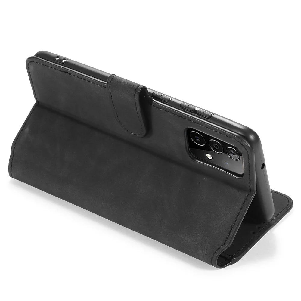 DG.MING Retro Style Phone Case for Samsung Galaxy A52 4G/5G / A52s 5G Scratch-resistant Leather Wallet Stand Shell - Black - 6