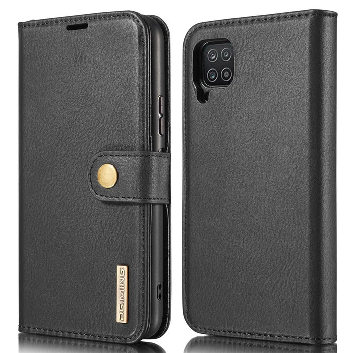 DG.MING Cover for Samsung Galaxy A12 Detachable 2-in-1 Anti-scratch Split Leather Wallet Shell + PC Back Case - Black - 1