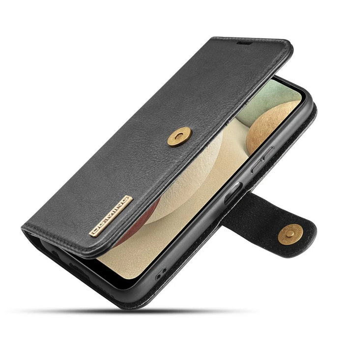 DG.MING Cover for Samsung Galaxy A12 Detachable 2-in-1 Anti-scratch Split Leather Wallet Shell + PC Back Case - Black - 5