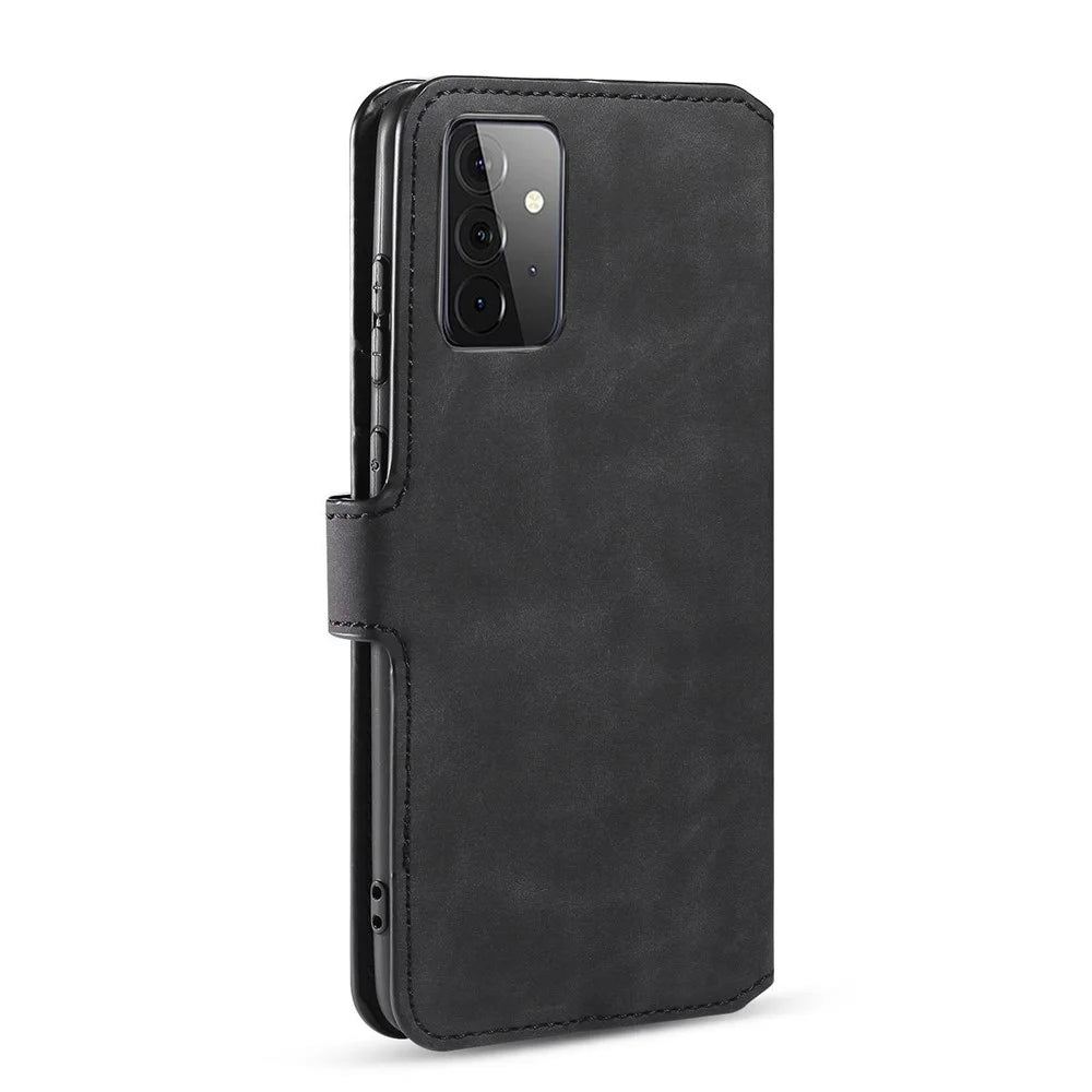 DG.MING For Samsung Galaxy A72 5G / A72 4G Shockproof Phone Case Retro Leather Wallet Stand Flip Cover - Black - 3