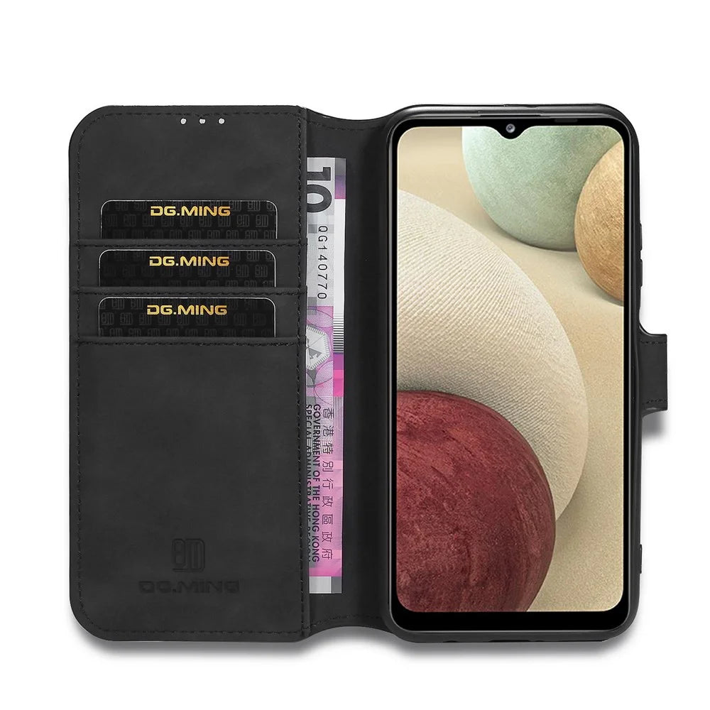DG.MING Retro Style for Samsung Galaxy A12 Case Leather Wallet Stand Shell - Black - 4