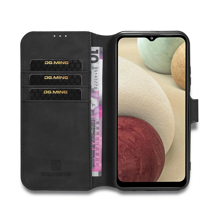 DG.MING Retro Style for Samsung Galaxy A12 Case Leather Wallet Stand Shell - Black - 4