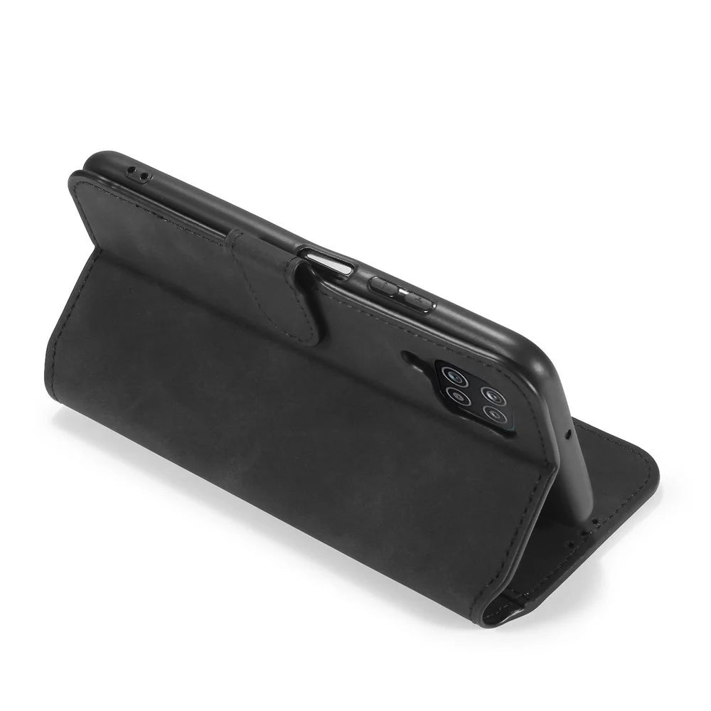 DG.MING Retro Style for Samsung Galaxy A12 Case Leather Wallet Stand Shell - Black - 6
