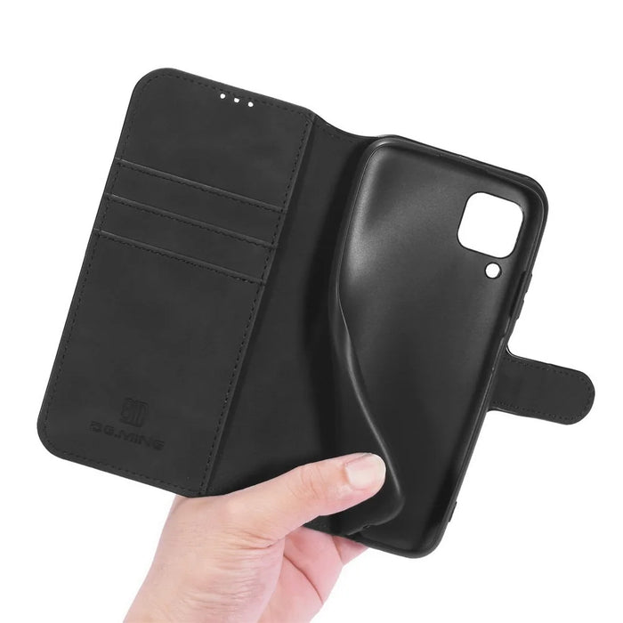 DG.MING Retro Style for Samsung Galaxy A12 Case Leather Wallet Stand Shell - Black - 7