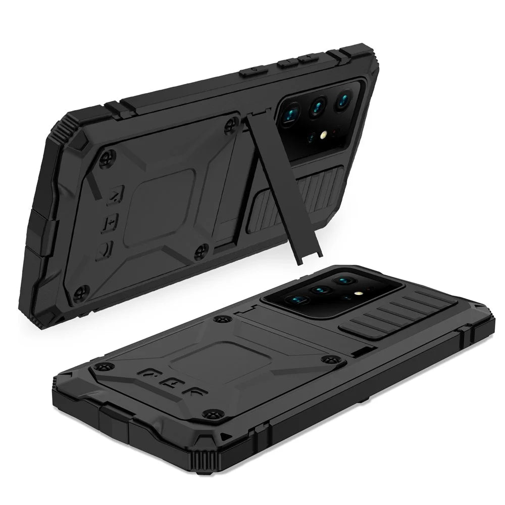 R-JUST Shockproof Dustproof Kickstand TPU+Metal Protector Cover Kickstand Shell for Samsung Galaxy S21 Ultra 5G - Black - 2