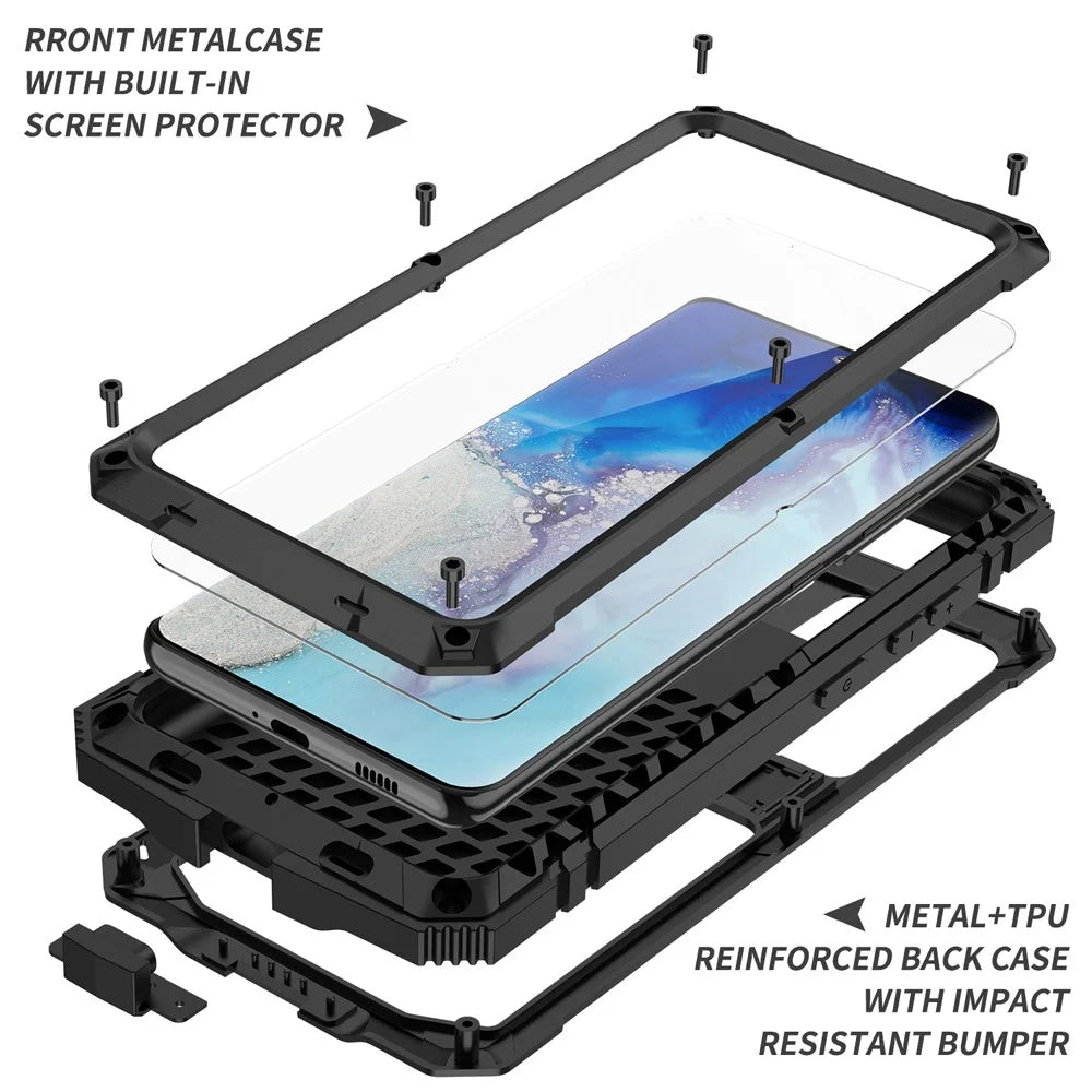 R-JUST Shockproof Dustproof Kickstand TPU+Metal Protector Cover Kickstand Shell for Samsung Galaxy S21 Ultra 5G - Black - 3