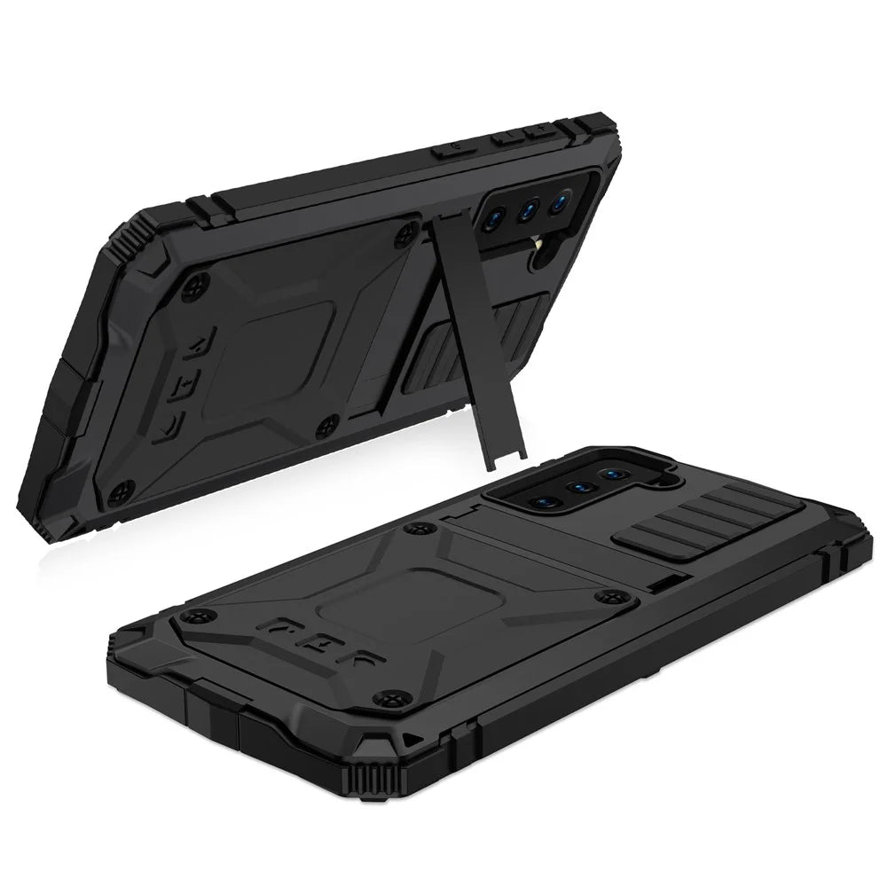 R-JUST Shockproof Dustproof Kickstand TPU+Metal Protector Cover Kickstand Shell for Samsung Galaxy S21 4G/5G - Black - 2