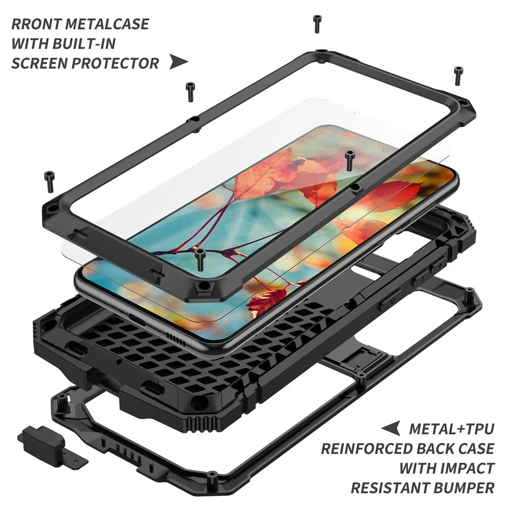 R-JUST Shockproof Dustproof Kickstand TPU+Metal Protector Cover Kickstand Shell for Samsung Galaxy S21 4G/5G - Black - 4